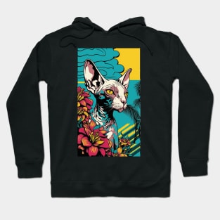 Sphynx Cat Vibrant Tropical Flower Tall Retro Vintage Digital Pop Art Portrait 2 Hoodie